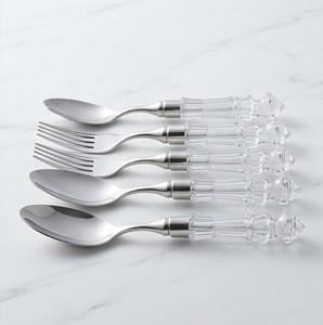 Ensemble de couverts élégants en acier inoxydable avec poignée en cristal, finition miroir, passe au lave-vaisselle, idéal pour les tables de mariage - Product Image 2