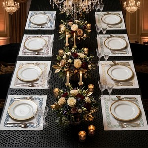 Premium White Cotton <b>Placemats</b> with Embroidered Chain Border, Modern Table Setting Decor, Luxury Wedding & Housewarming Gift - Product Image 3