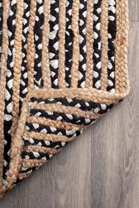Tapis rond tressé en coton et jute noir et blanc, tissé à la main, en fibres naturelles, pour salon, chambre à coucher, décoration intérieure - Product Image 3