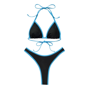 Ensemble bikini femme couleur unie avec bretelles contrastantes en Spandex et Nylon, maillot de bain deux pièces, soutien-gorge triangle et bas string, Nouveauté 2026 - Product Image 2