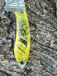 Cuchillo de caza OEM Wirecut de acero de Damasco, cuchillo Skinner con mango de resina, hoja fija para camping, cuchillo EDC para exteriores con funda de cuero - Product Image 2