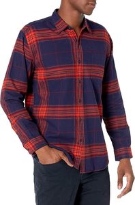 Chemise en flanelle à carreaux à manches longues pour homme, 100 % coton brossé, col montant, décontractée, avec poche plaquée simple sur la poitrine, bleu marine et rouge, collection automne - Product Image 2