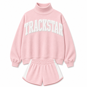 ชุดเสื้อสเวตเชิ้ตคอเต่าพร้อมกางเกงขาสั้นลายโลโก้ Trackstar สำหรับผู้หญิง สไตล์ลำลองแนวสตรีทแวร์ รุ่น TS-SET-040 - Product Image 1