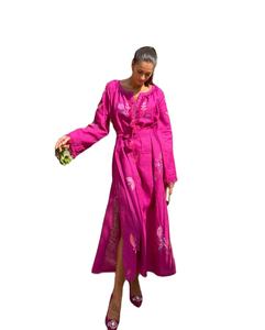 New Stylish Long <b>Boho</b> Embroidered Ukrainian Round Neck Long Ukraine Women Dresses With <b>Belt</b> - Product Image 2