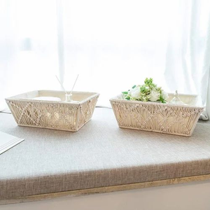 Handmade Set of 2 Off-White Macram Storage <b>Baskets</b>-Cotton Rope Handwoven Home Décor Organizer for Living Room & Bedroom - Product Image 4