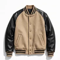 Veste de baseball en laine noire pour homme avec manches en cuir PU blanc et bouton-pression lettre L