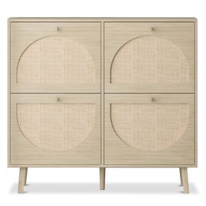 Moderno Armadio Portascarpe in MDF a 4 Cassetti con Ripiano in Rattan Regolabile, Organizzatore Salvaspazio per Scarpe, Mobile per Casa - Product Image 3