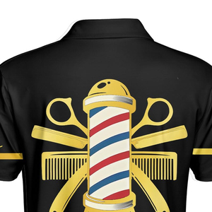Camisa Polo para Hombre, Negra con Estampado Dorado, Manga Corta, Corte Regular, con Ribete en Contraste, Estilo Casual - Product Image 6