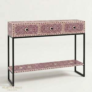 Traditional Bone Inlay Console <b>Table</b> Featuring Fine Artisan Work And Functional Design For Luxury Entryway Decoration - Product Image 3