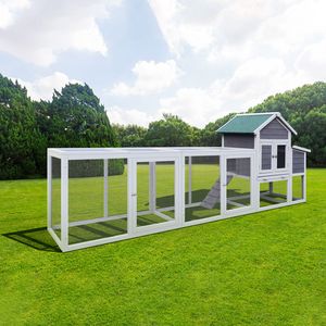 Grande Gabbia per Animali Domestici in Legno Grigio da 122 Pollici, Pollaio con Cassetta per Nidificazione per Conigli da Giardino - Product Image 5