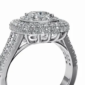 Bague de fiançailles en diamant de laboratoire rond et halo, 141 pièces, or de luxe, pour femme, anniversaire de mariage - Product Image 2