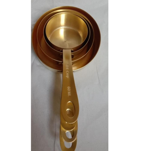 Ensemble de cuillères doseuses en laiton doré avec anneau, design personnalisé, ensemble de tasses en laiton à design emboîtable 4 pièces avec support à anneau - Product Image 1
