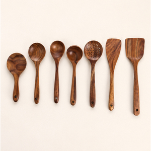 Handmade Wooden <b>Cooking</b> Spoons Set Kitchen Utensil Set Durable Frying Spatula And Serving Ladle Spoon <b>Kit</b> For Nonstick Cookware - Product Image 5