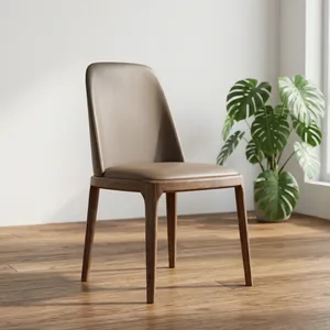 Chaise de salle à manger moderne en tissu marron avec dossier rembourré, structure en bois massif pour restaurant, café, cuisine et usage domestique - Product Image 2