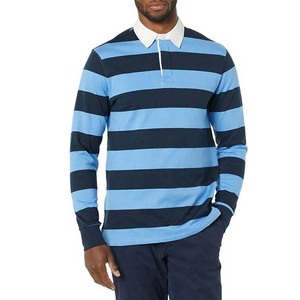Camiseta de Rugby de Manga Larga a Rayas Azul Marino para Hombre con Cuello Blanco Sublimado, Diseño Totalmente Personalizado - Product Image 5