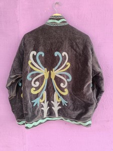 Boho Inspired Classic Suzani <b>Women</b> Embroidered Jacket Stunning Gray <b>Velvet</b> Handmade <b>Coat</b> Vintage Style Ethnic Winter Blazer - Product Image 4