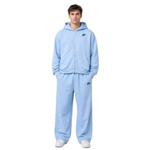Ensemble de survêtement molletonné pour hommes, coupe ample, avec fermeture éclair, style streetwear minimaliste, sweat à capuche, fournisseur OEM - Product Image 1