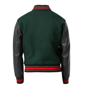 Vintage Style Wool Varsity <b>Jacket</b> with Leather Sleeves Stand Collar Solid Unisex Letterman Bomber Urban Streetwear Trend Coat - Product Image 3