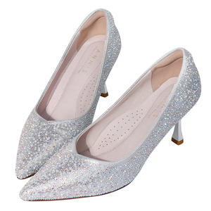 Chaussures à talons aiguilles Ann'S pour femmes, en argent, avec strass et cristaux, talon de 7,5 cm, bout pointu, chaussures de mariée, de soirée - Product Image 3