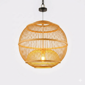 Lampe suspendue en bambou et rotin artisanale et durable, luminaire suspendu au plafond en tissage biodégradable pour maison moderne bohème - Product Image 3