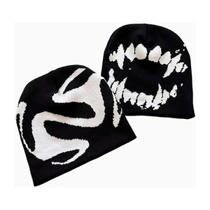 Gorros Negros con Diseño Gráfico para Hombre y Mujer, Estilo Urbano, Tejidos, Holgados, Estilo Gótico, Gorro de Calavera, Moda Urbana, Gorro de Invierno, Suave y Cómodo, Unisex - Product Image 1