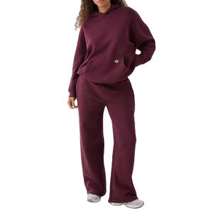 Sweat-shirt à capuche surdimensionné avec pantalon de survêtement pour femmes, ensemble en molleton de coton 2 pièces, logo personnalisé, OEM ODM, vente en gros - Product Image 1
