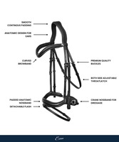 Bridon de cheval en cuir suédois de qualité supérieure avec rembourrage doux, rênes simples, muserolle réglable à manivelle et frontale rembourrée pour l'entraînement