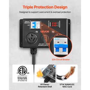 Interruttore Manuale per Ricarica EV NEMA 10-30, 24A Max 240V, Interruttore di Distribuzione Elettrica, Splitter EV, Multipresa - Product Image 4