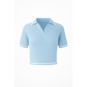 Polo de Manga Corta para Mujer, Tejido de Punto Acanalado con Ribete en Contraste, Corte Ajustado, Estilo Casual, para Venta al Por Mayor, Logotipo Personalizado OEM, Alta Calidad - Product Image 1