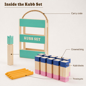 Jeu de Kubb en bois pour l'extérieur, jeu de lancer en pin massif avec caisse de transport pour jardin, pelouse, plage, famille et enfants - Product Image 4