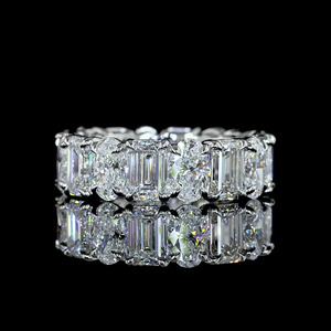 Lab Grown <b>Emerald</b> and Oval Cut Diamond Engagement Eternity Band <b>Ring</b> in 10K/14K/18K Gold and 925/935 <b>Silver</b> Rhodium Plated - Product Image 1