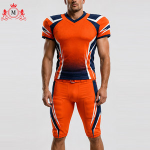 Tenue de football américain personnalisée pour homme, maillot et pantalon orange et bleu en sublimation, respirant, 100 % polyester, vêtements de sport pour adulte, broderie - Product Image 4