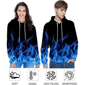 เสื้อฮู้ดดี้พิมพ์ลายเปลวไฟสีน้ำเงินด้านหน้าสำหรับผู้ชาย สไตล์สตรีทแวร์ แห้งเร็ว ระบายอากาศได้ดี รับผลิตแบบ OEM ODM - Product Image 4