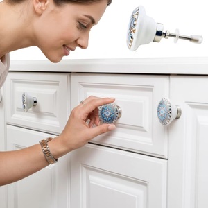 Ba Ceramic Cabinet <b>Knob</b> Round Industrial Blue Gold Design Kitchen Drawer Handle Durable Home Office Living Room - Product Image 3