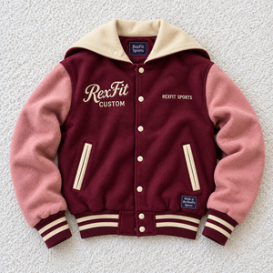 Blouson universitaire personnalisé à capuche unisexe avec lettres brodées, manches contrastantes et fermeture à boutons-pression – Veste streetwear personnalisée - Product Image 2