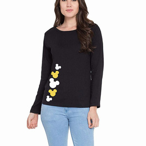 Women's Attractive Acid <b>Wash</b> Full Sleeve <b>Screen</b> Printing Shirt with Rhinestone Distress Loose Fit for <b>Winter</b> - Product Image 4