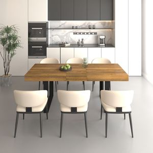 Tavolo da pranzo allungabile in legno effetto età e rettangolo nero per 6-10 persone 160-200 cm - Product Image 1
