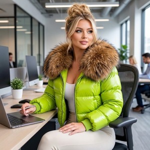 Women's Genuine Leather Plaid Bubble Puffer Jacket with <b>Fox</b> <b>Fur</b> Collar 85% Down Winter Windproof Zipper Closure Streetwear Coat - Product Image 6