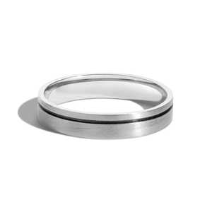 14K <b>Solid</b> Gold 4mm Custom Plain Wedding Band Black Rhodium Accent Line Groove Rings Men Women Two Tone Factory Price Wholesale - Product Image 3