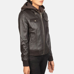Custom Women's Casual Stylish Crop Leather Jacket New Trendy Zipper Style Knitted Fabric Winter Genuine Leather Women's Jackets - Product Image 4