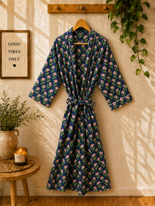 Al por Mayor, Bata Kimono 100% Algodón para Mujer |   Kimono Hecho a Mano con Estampado de Bloques |   Logotipo Personalizado |   OEM ODM |   Fabricante de Jaipur - Product Image 2