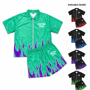 Manufacturer Custom <b>Men's</b> 100% Nylon Windbreaker <b>Jacket</b> and Shorts Set Embroidered Logo OEM Private Label Streetwear <b>Summer</b> - Product Image 1