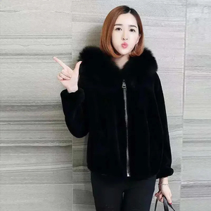 Womens Black Plush Hooded <b>Coat</b> Cashmere Thick Warm Short Jacket Korean Style Winter - Product Image 3