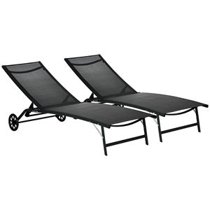 Set di 2 Sdraio da Esterno con Ruote, 5 Posizioni Regolabili, per Patio, Spiaggia, Giardino, Piscina - in Olefine per Hotel - Product Image 1