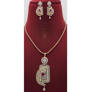 Conjunto de colgante y pendientes de moissanita chapados en oro con acabado blanco, de diseño glamuroso, para bodas hindúes, para mujer. - Product Image 1