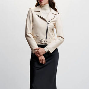 Custom Cream Ivory Women’s Genuine Leather <b>Biker</b> <b>Jacket</b> Slim Fit Asymmetrical Zip Motorcycle Fashion <b>Jacket</b> - Product Image 5