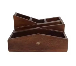 Fancy Design Double Wooden Spoon Stand Eco-Friendly Natural Finish Cutlery Holder for Dining Table Organizing Tableware <b>caddy</b> - Product Image 5