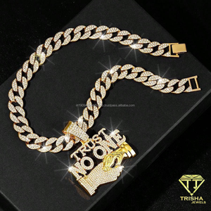 Collar de Moda Hip Hop de Lujo con Colgante de la Marca Designer Trust No One Word, con Piedras de Moissanita en Plata de Ley 925 - Product Image 3