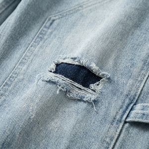 Custom Light Wash Distressed Jeans Patchwork Straight Leg Denim Pants for Men Wholesale High Quality Streetwear - Product Image 5