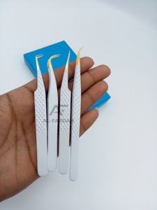 Pinzas para Pestañas con Logotipo Personalizado, Punta Dorada, Color Blanco Mate, Acero Inoxidable Sólido, Puntas de Fibra Puntiagudas, Pinzas para Extensión de Pestañas - Product Image 5